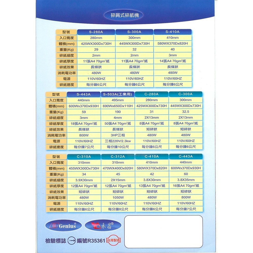 (禾昌牌) C-280A 短碎狀碎紙機